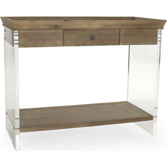 Charmain Acrylic Console by Zentique in natural oak top and oak, acrylic. Made from unique in a modern style.
