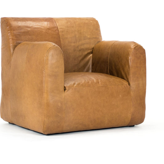 Daniel Club Chair by Zentique in tan leather and wood. Made from unique in a modern style.