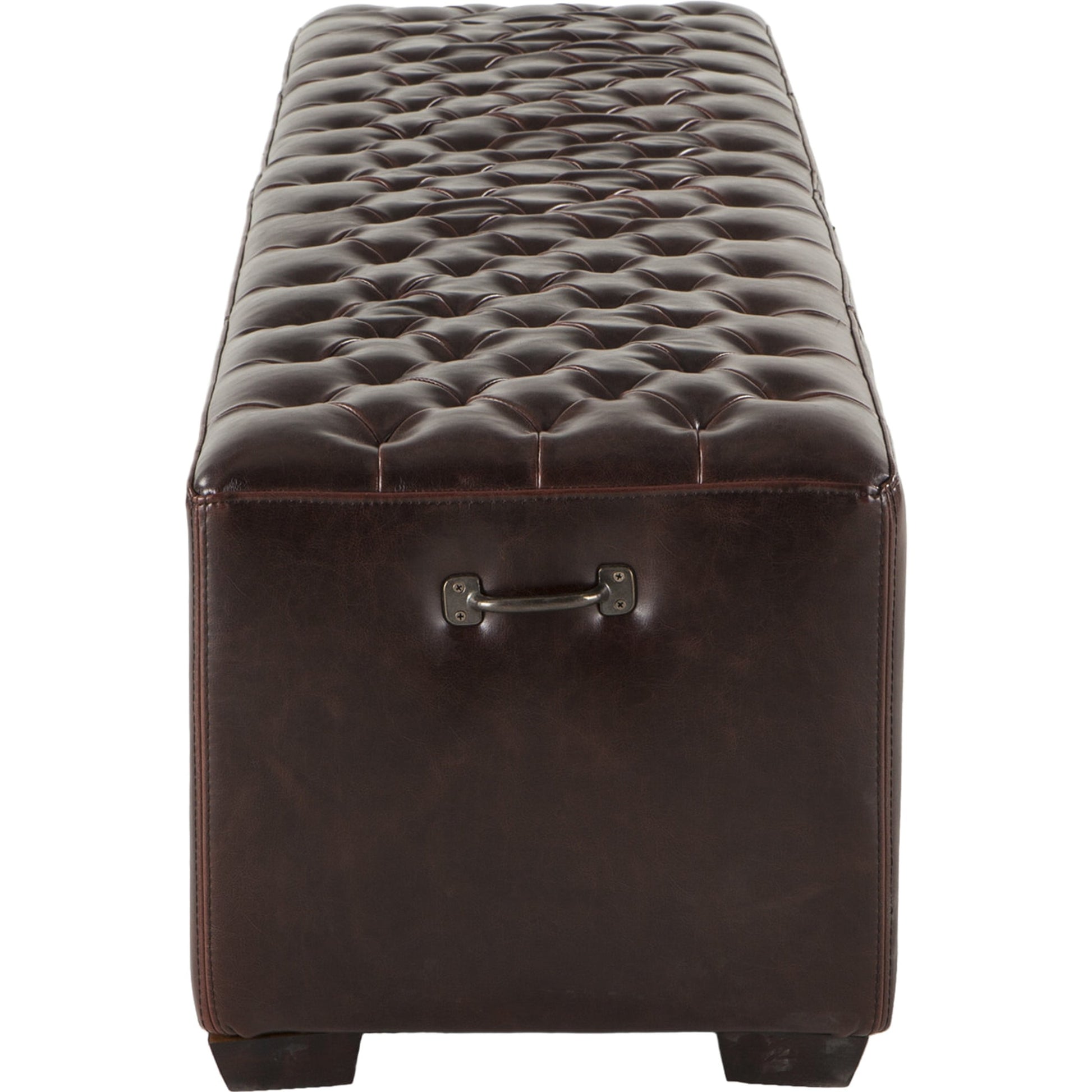 Arabella Leather Bench by World Interiors in brown and antique bronze. Made from birch wood, iron, bi-cast leather in a modern style.