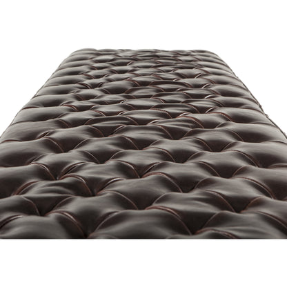 Arabella Leather Bench by World Interiors in brown and antique bronze. Made from birch wood, iron, bi-cast leather in a modern style.
