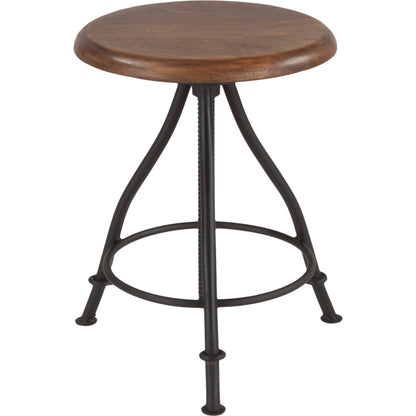 Artezia Adjustable Bar Stool by World Interiors in brown and walnut, antique zinc. Made from acacia wood, iron in a rustic style.