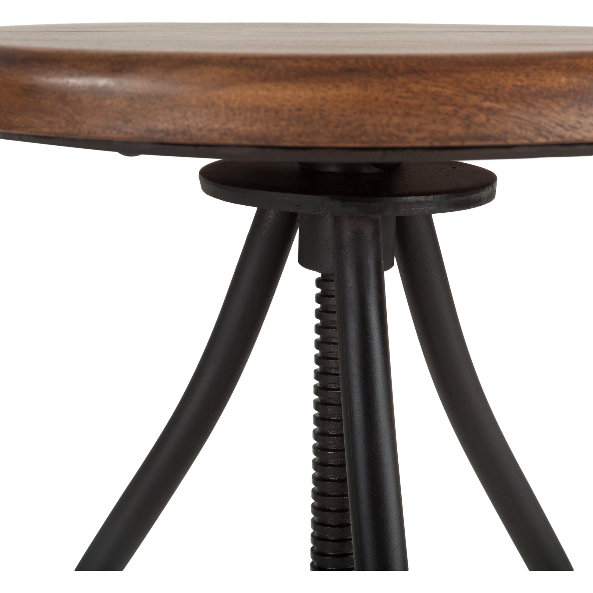 Artezia Adjustable Bar Stool by World Interiors in brown and walnut, antique zinc. Made from acacia wood, iron in a rustic style.