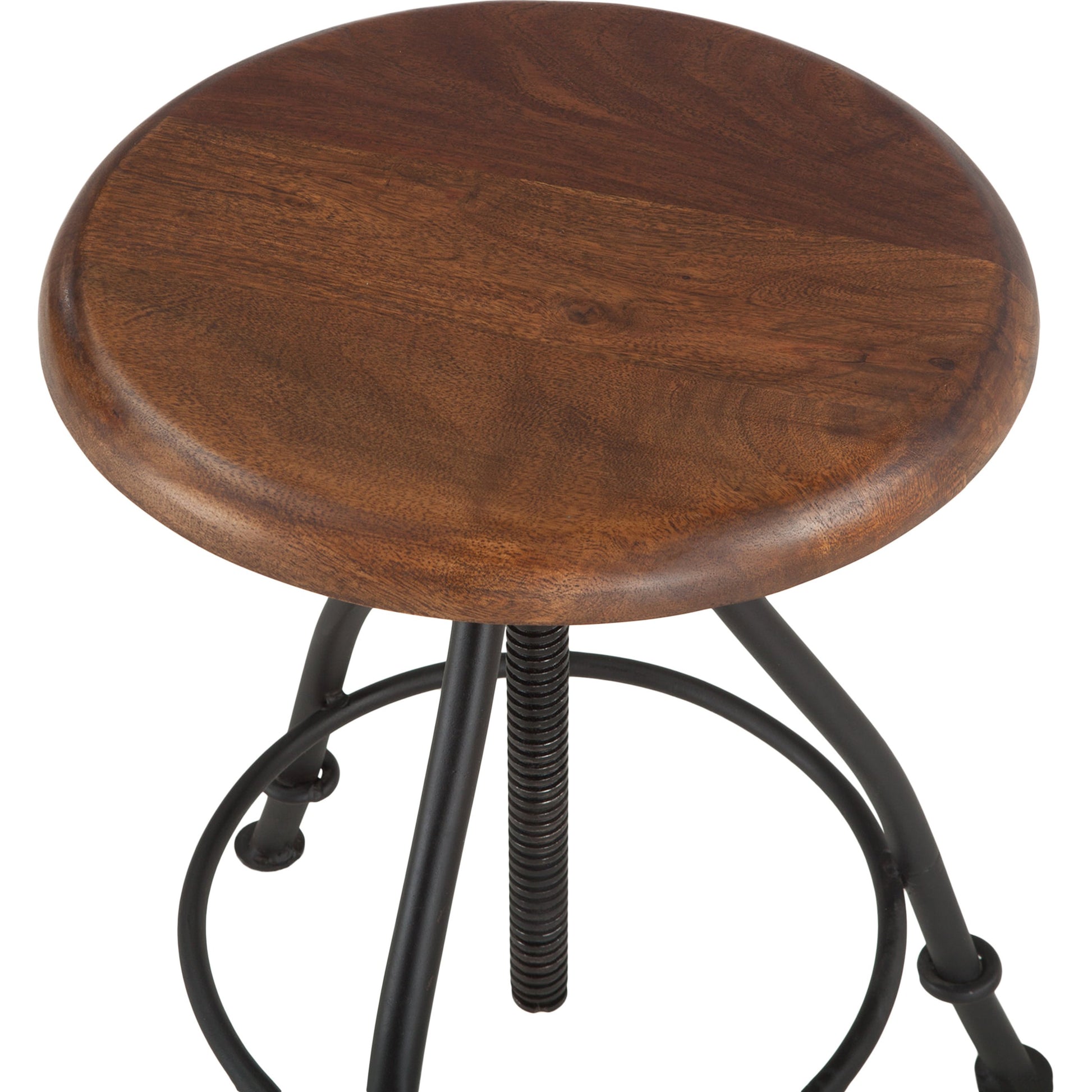Artezia Adjustable Bar Stool by World Interiors in brown and walnut, antique zinc. Made from acacia wood, iron in a rustic style.