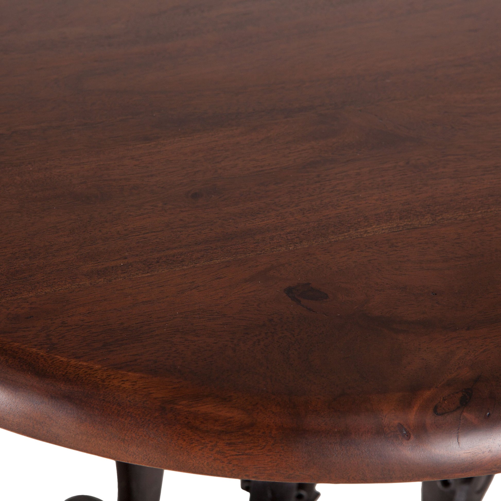 Artezia Acacia Wood Adjustable Side Table by World Interiors in brown and walnut, antique zinc. Made from acacia wood, iron in a rustic style.