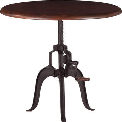 Artezia Acacia Wood Adjustable Side Table by World Interiors in brown and walnut, antique zinc. Made from acacia wood, iron in a rustic style.