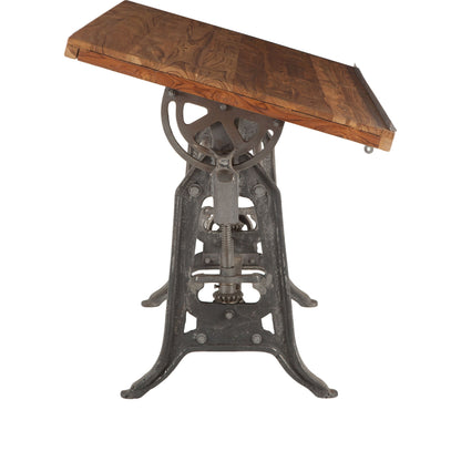 Artezia Industrial Drafting Desk by World Interiors in brown and natural, gunmetal. Made from teak wood, iron in a modern style.