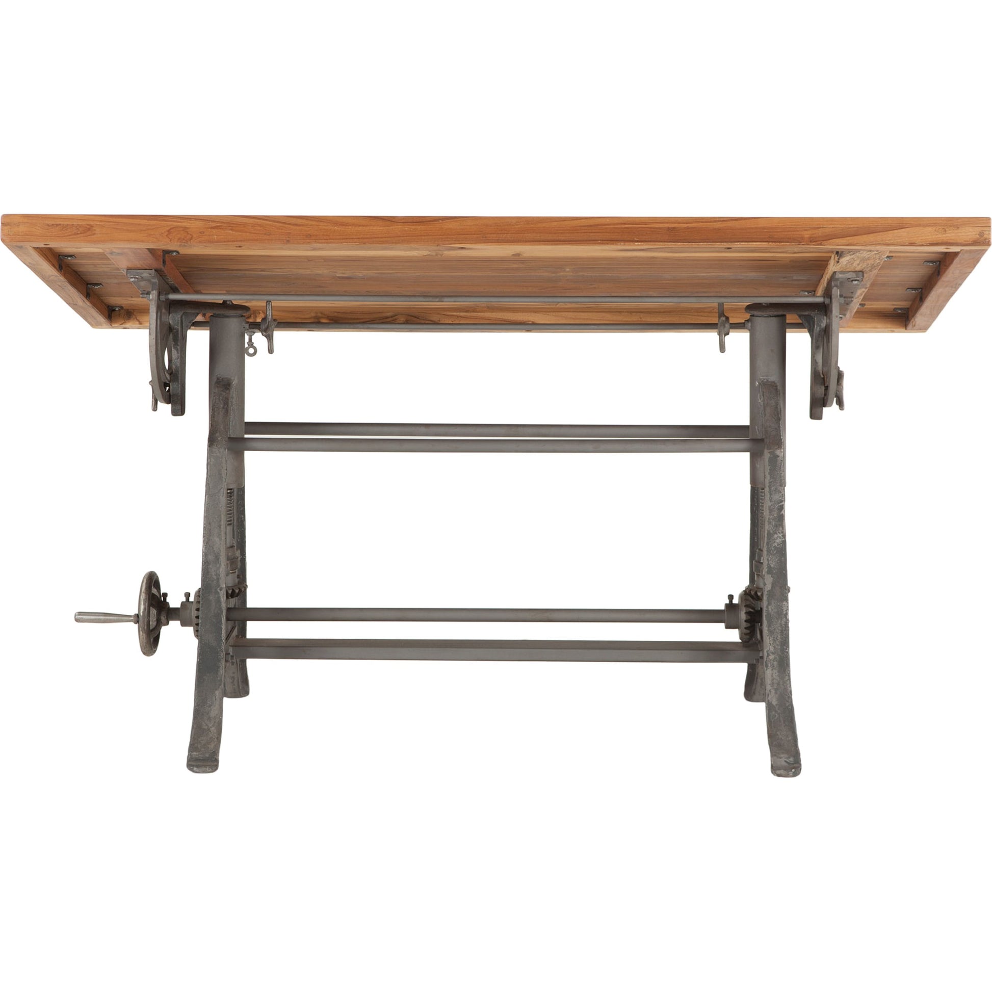 Artezia Industrial Drafting Desk by World Interiors in brown and natural, gunmetal. Made from teak wood, iron in a modern style.