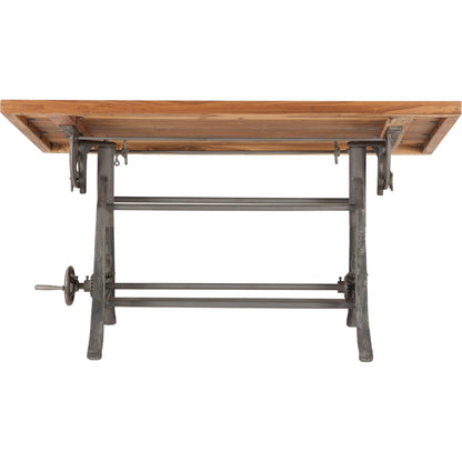 Artezia Industrial Drafting Desk by World Interiors in brown and natural, gunmetal. Made from teak wood, iron in a modern style.