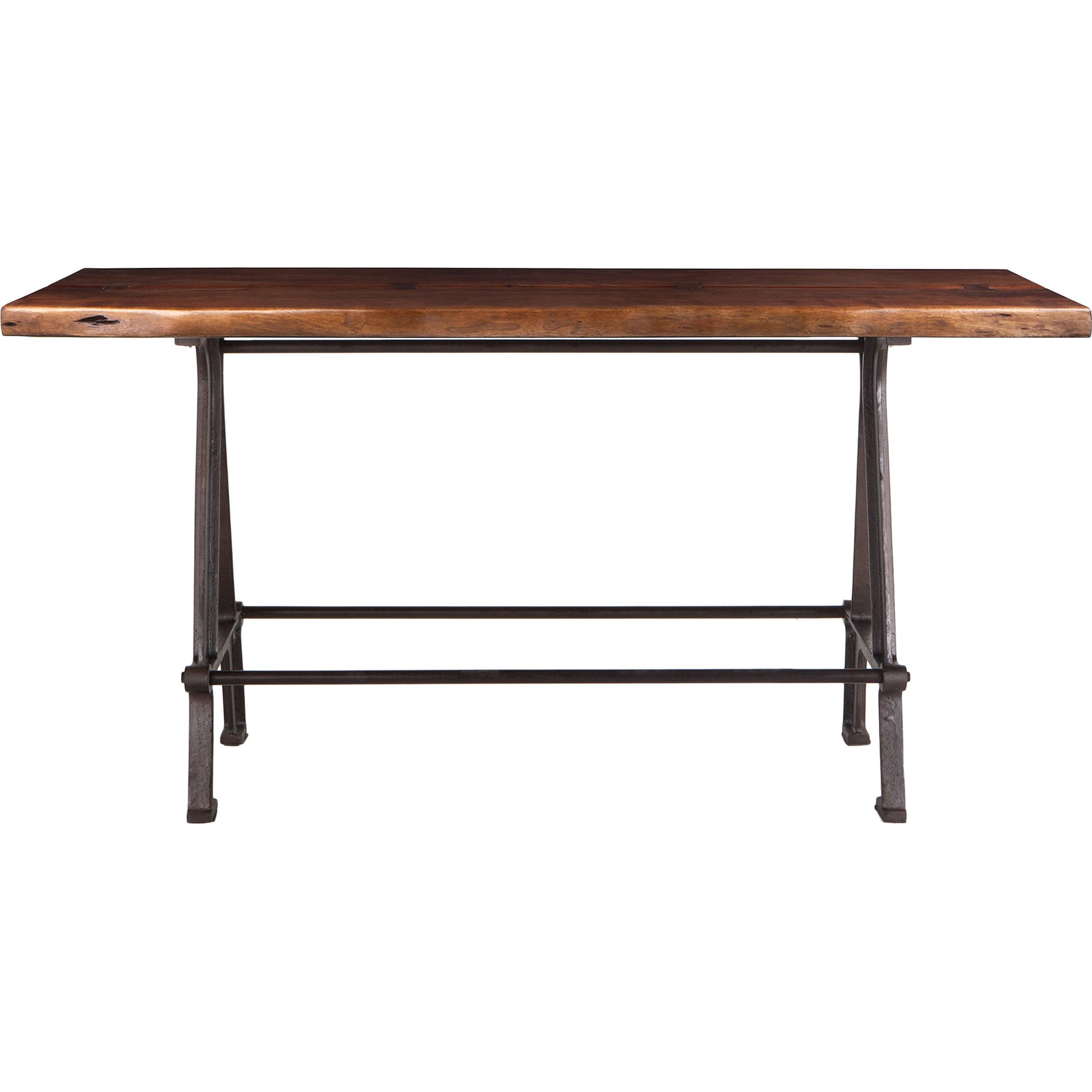 Artezia Gathering Table by World Interiors in brown and walnut, antique zinc. Made from acacia wood, iron in a modern style.