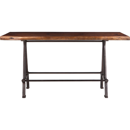 Artezia Gathering Table by World Interiors in brown and walnut, antique zinc. Made from acacia wood, iron in a modern style.