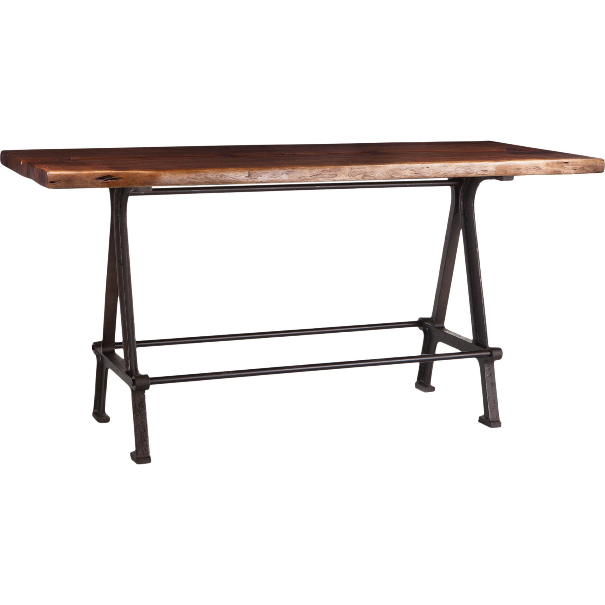Artezia Gathering Table by World Interiors in brown and walnut, antique zinc. Made from acacia wood, iron in a modern style.