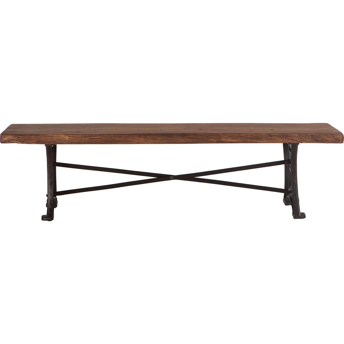 002 SR-876892 | Additional Silo | Blayne Dining Bench by World Interiors in brown and natural walnut, antique zinc. Made from acacia wood, cast iron in a modern style.
