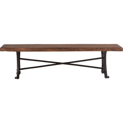 Blayne Dining Bench by World Interiors in brown and natural walnut, antique zinc. Made from acacia wood, cast iron in a modern style.