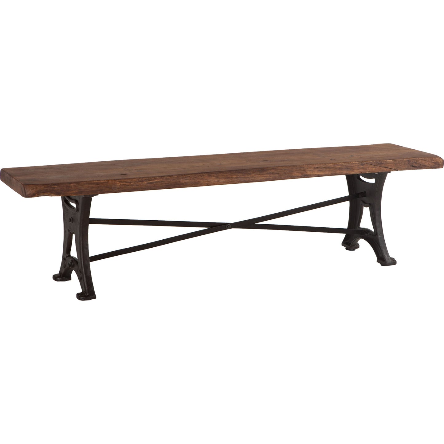 001 SR-876892 | Primary Silo | Blayne Dining Bench by World Interiors in brown and natural walnut, antique zinc. Made from acacia wood, cast iron in a modern style.