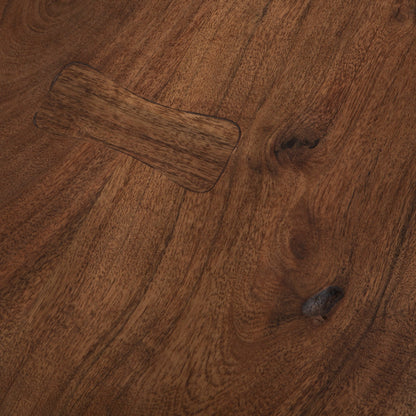Blayne Dining Bench by World Interiors in brown and natural walnut, antique zinc. Made from acacia wood, cast iron in a modern style.
