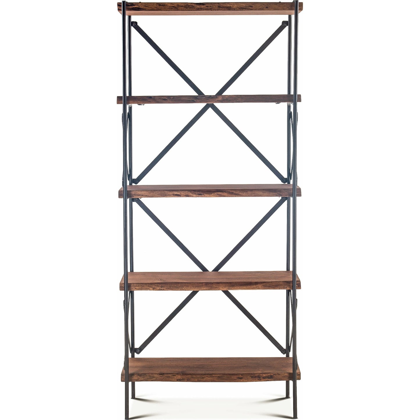 002 SR-876898 | Additional Silo | Blayne 78-Inch Live Edge Bookshelf by World Interiors in brown and raw walnut, antique zinc. Made from acacia wood, iron in a modern style.