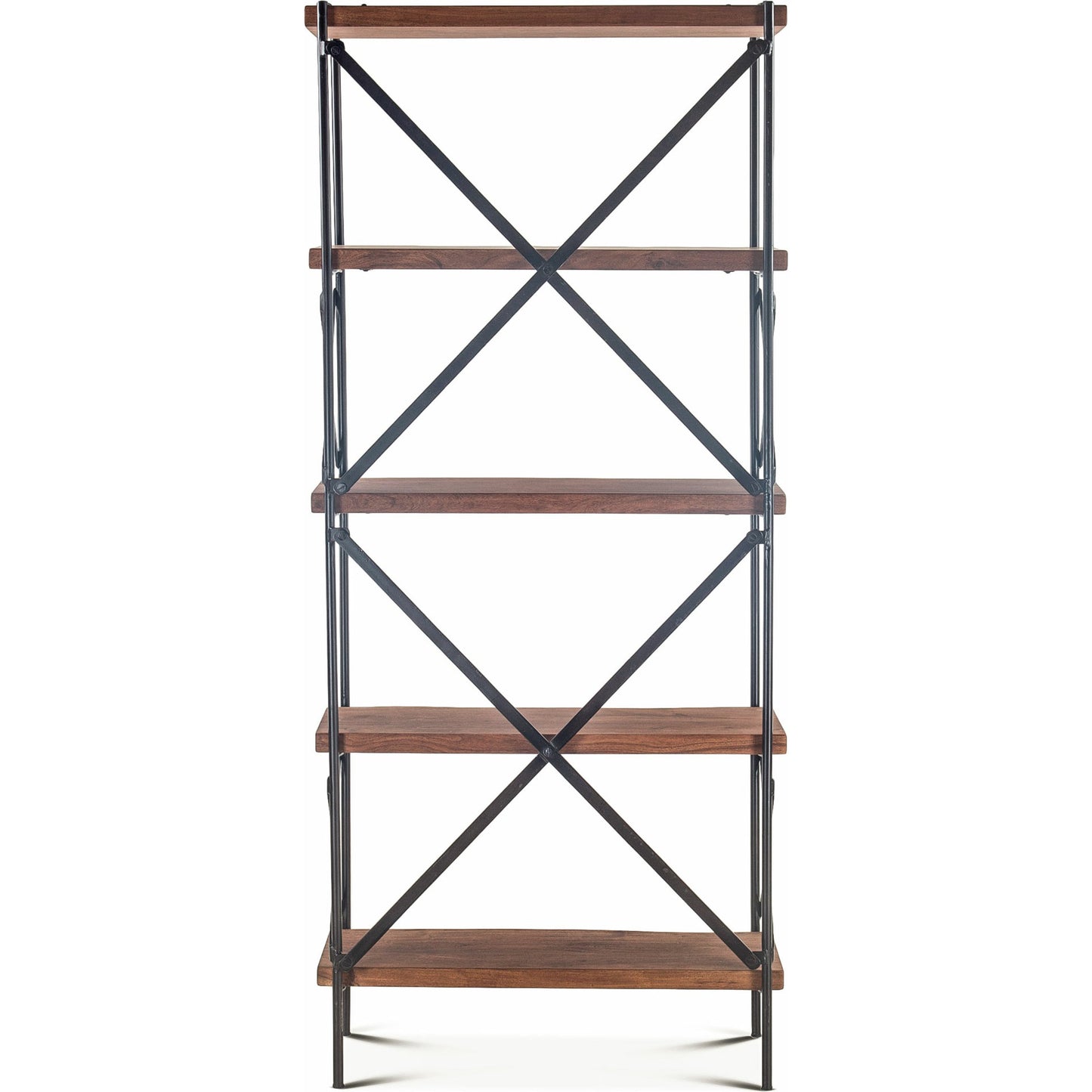 004 SR-876898 | Additional Silo | Blayne 78-Inch Live Edge Bookshelf by World Interiors in brown and raw walnut, antique zinc. Made from acacia wood, iron in a modern style.