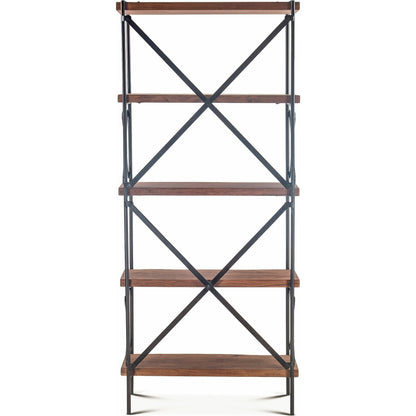 Blayne 78-Inch Live Edge Bookshelf by World Interiors in brown and raw walnut, antique zinc. Made from acacia wood, iron in a modern style.