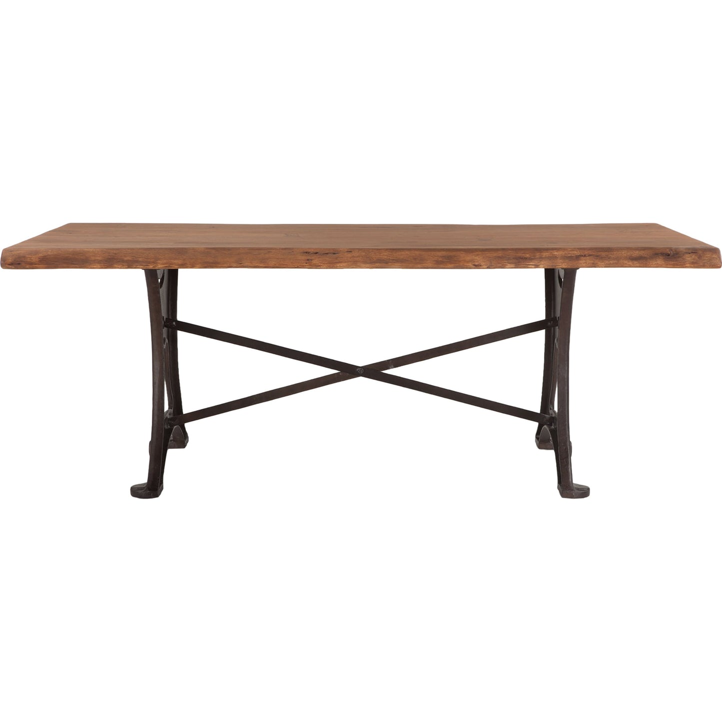 002 SR-876893 | Additional Silo | Blayne 80" Live-Edge Dining Table by World Interiors in brown and natural walnut, antique zinc. Made from acacia wood, cast iron in a modern style.