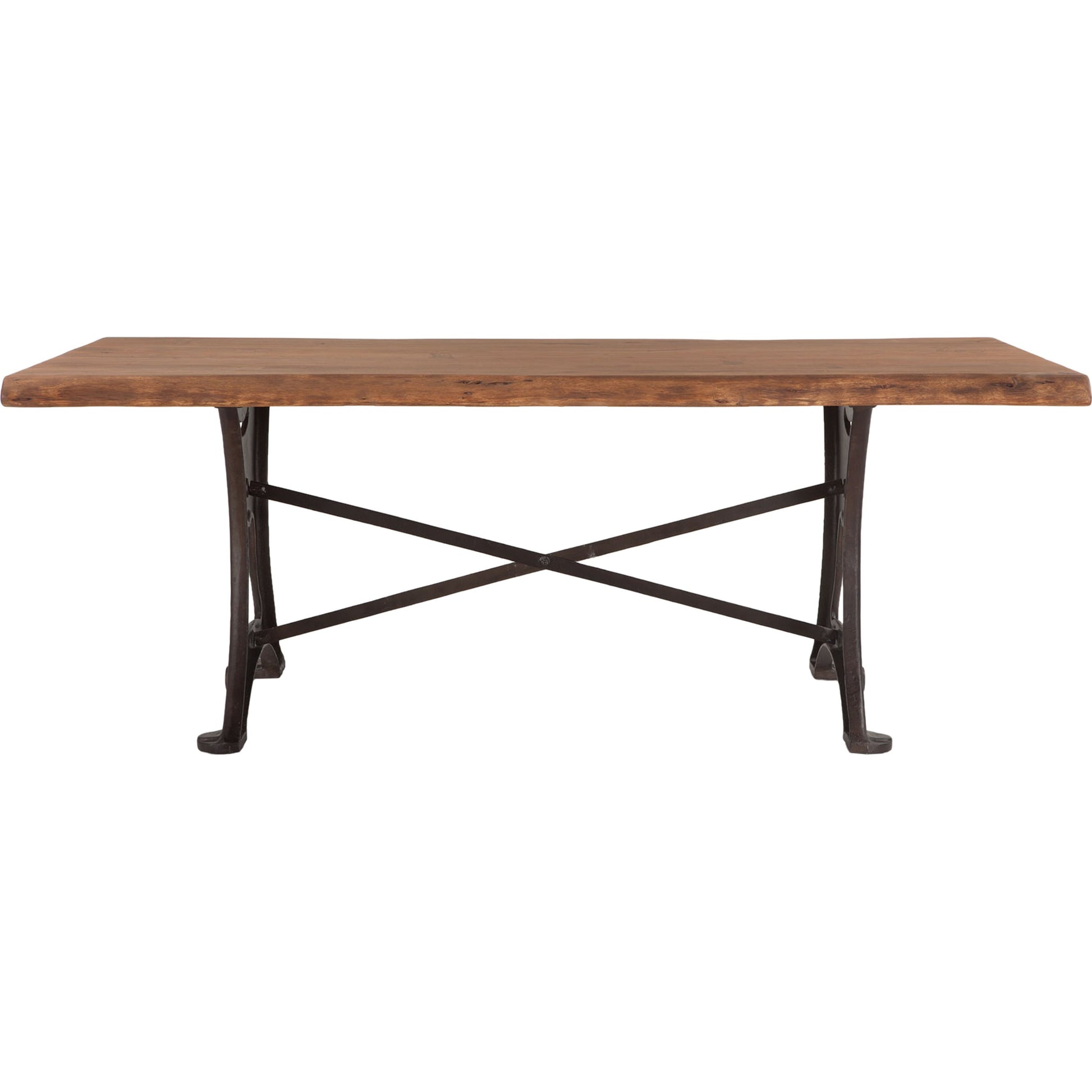 Blayne 80" Live-Edge Dining Table by World Interiors in brown and natural walnut, antique zinc. Made from acacia wood, cast iron in a modern style.
