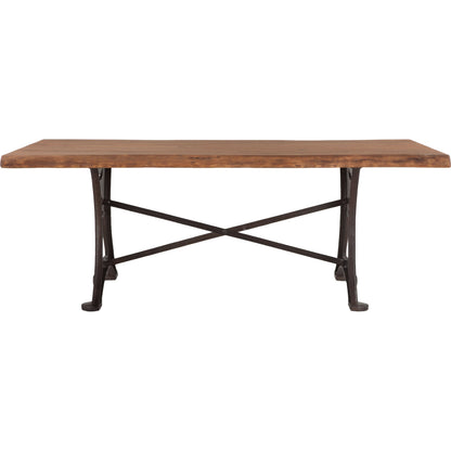 Blayne 80" Live-Edge Dining Table by World Interiors in brown and natural walnut, antique zinc. Made from acacia wood, cast iron in a modern style.