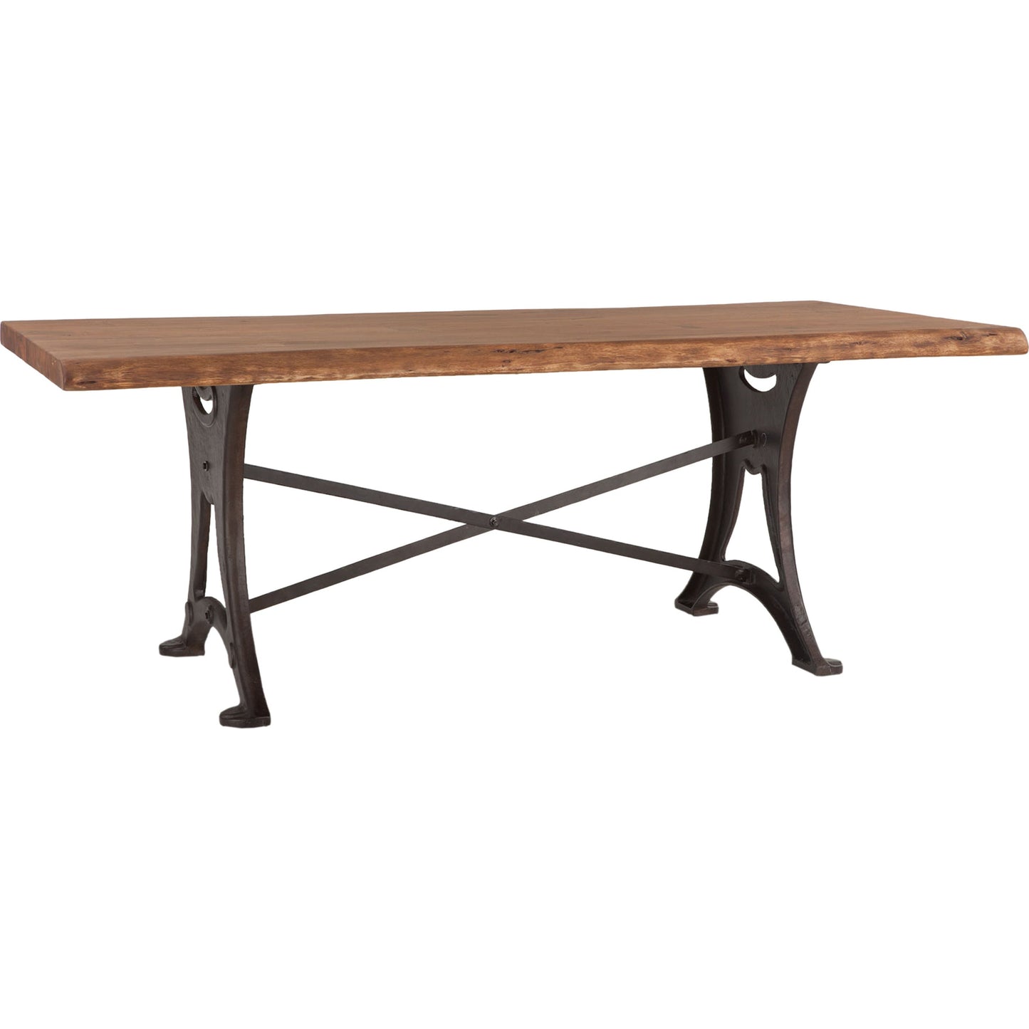 001 SR-876893 | Primary Silo | Blayne 80" Live-Edge Dining Table by World Interiors in brown and natural walnut, antique zinc. Made from acacia wood, cast iron in a modern style.