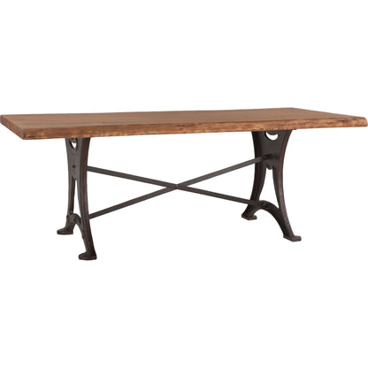 Blayne 80" Live-Edge Dining Table by World Interiors in brown and natural walnut, antique zinc. Made from acacia wood, cast iron in a modern style.