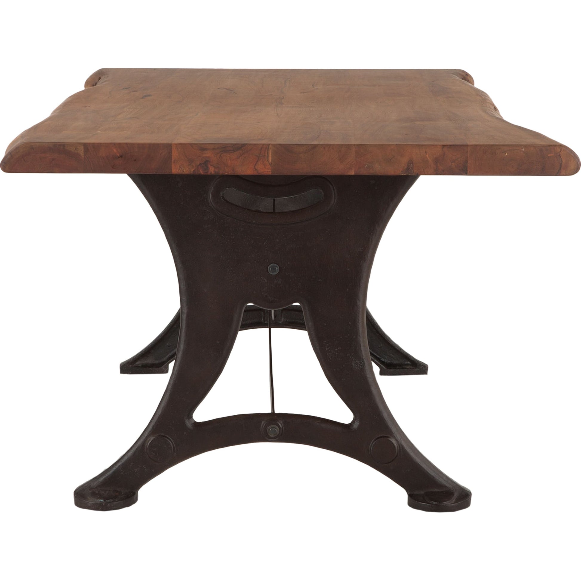Blayne 80" Live-Edge Dining Table by World Interiors in brown and natural walnut, antique zinc. Made from acacia wood, cast iron in a modern style.