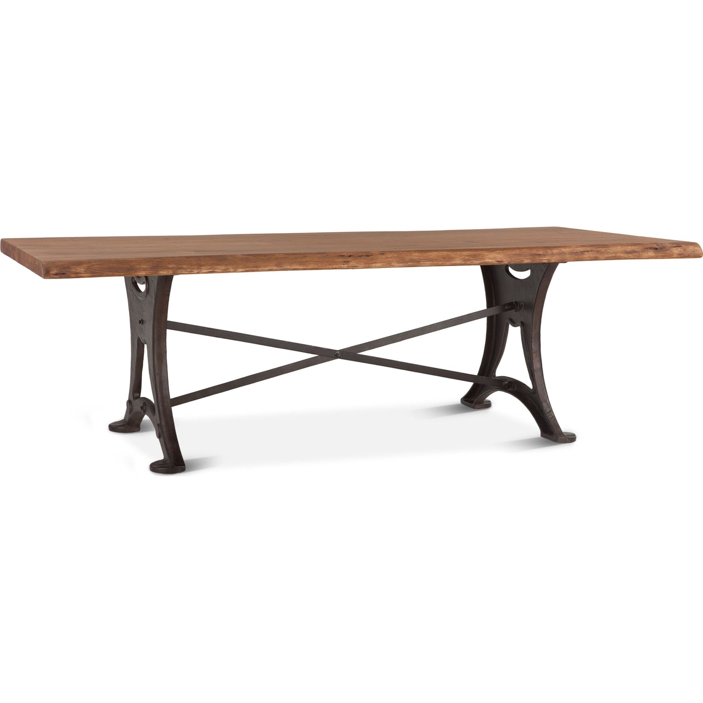 001 SR-876897 | Primary Silo | Blayne 94" Live-Edge Dining Table by World Interiors in brown and raw walnut, antique zinc. Made from acacia wood, cast iron in a modern style.