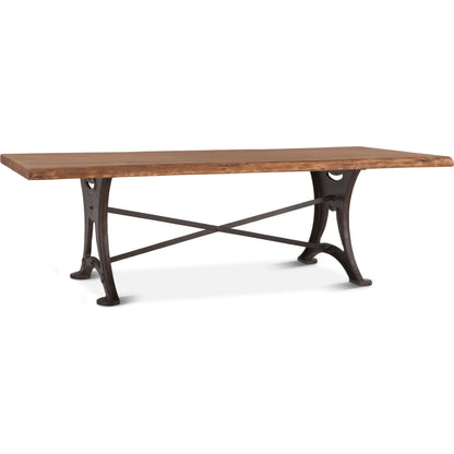 Blayne 94" Live-Edge Dining Table by World Interiors in brown and raw walnut, antique zinc. Made from acacia wood, cast iron in a modern style.