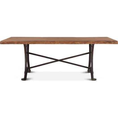 Blayne 94" Live-Edge Dining Table by World Interiors in brown and raw walnut, antique zinc. Made from acacia wood, cast iron in a modern style.