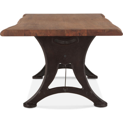 Blayne 94" Live-Edge Dining Table by World Interiors in brown and raw walnut, antique zinc. Made from acacia wood, cast iron in a modern style.