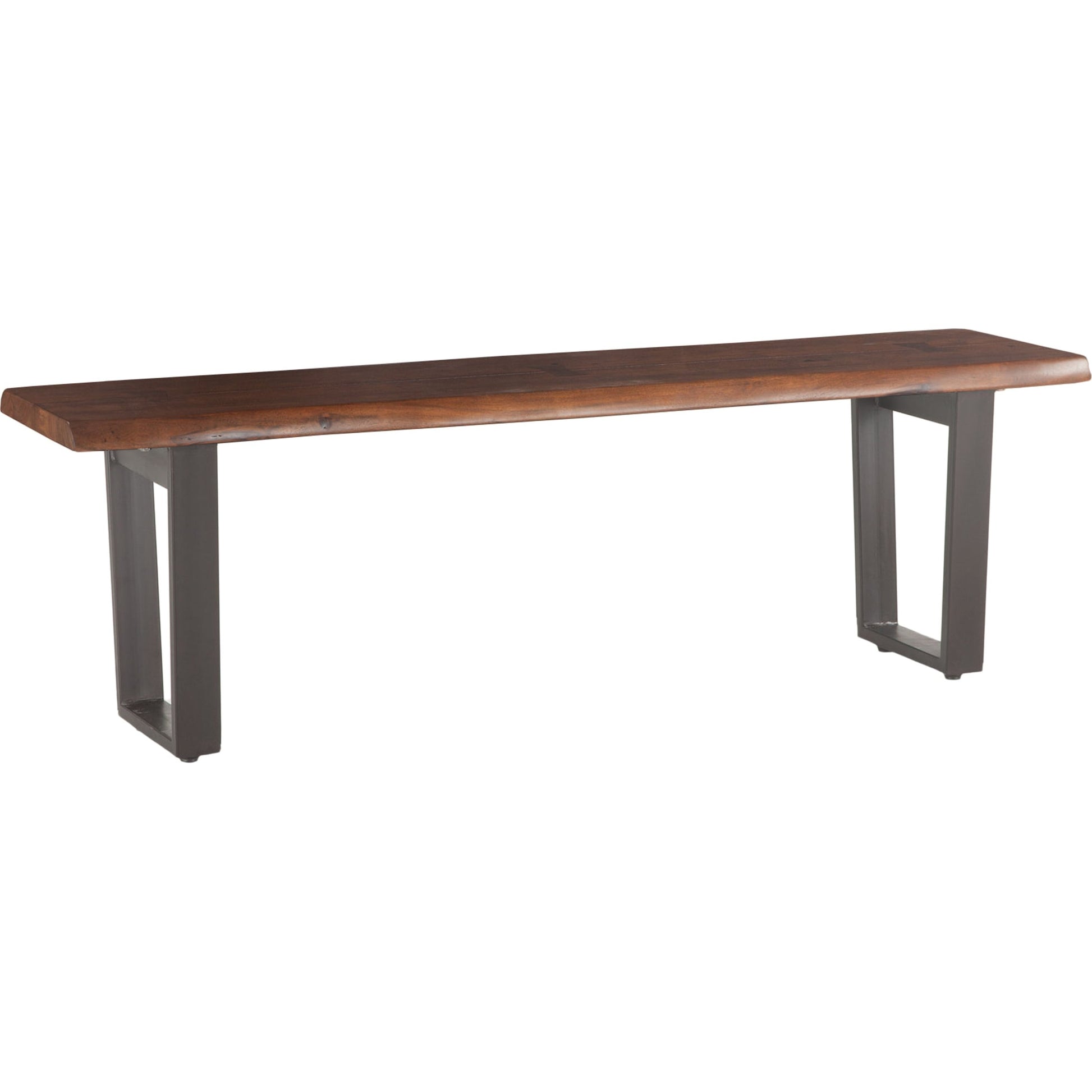 Belfrie Dining Bench by World Interiors in brown and walnut, antique zinc. Made from acacia wood, iron in a modern style.