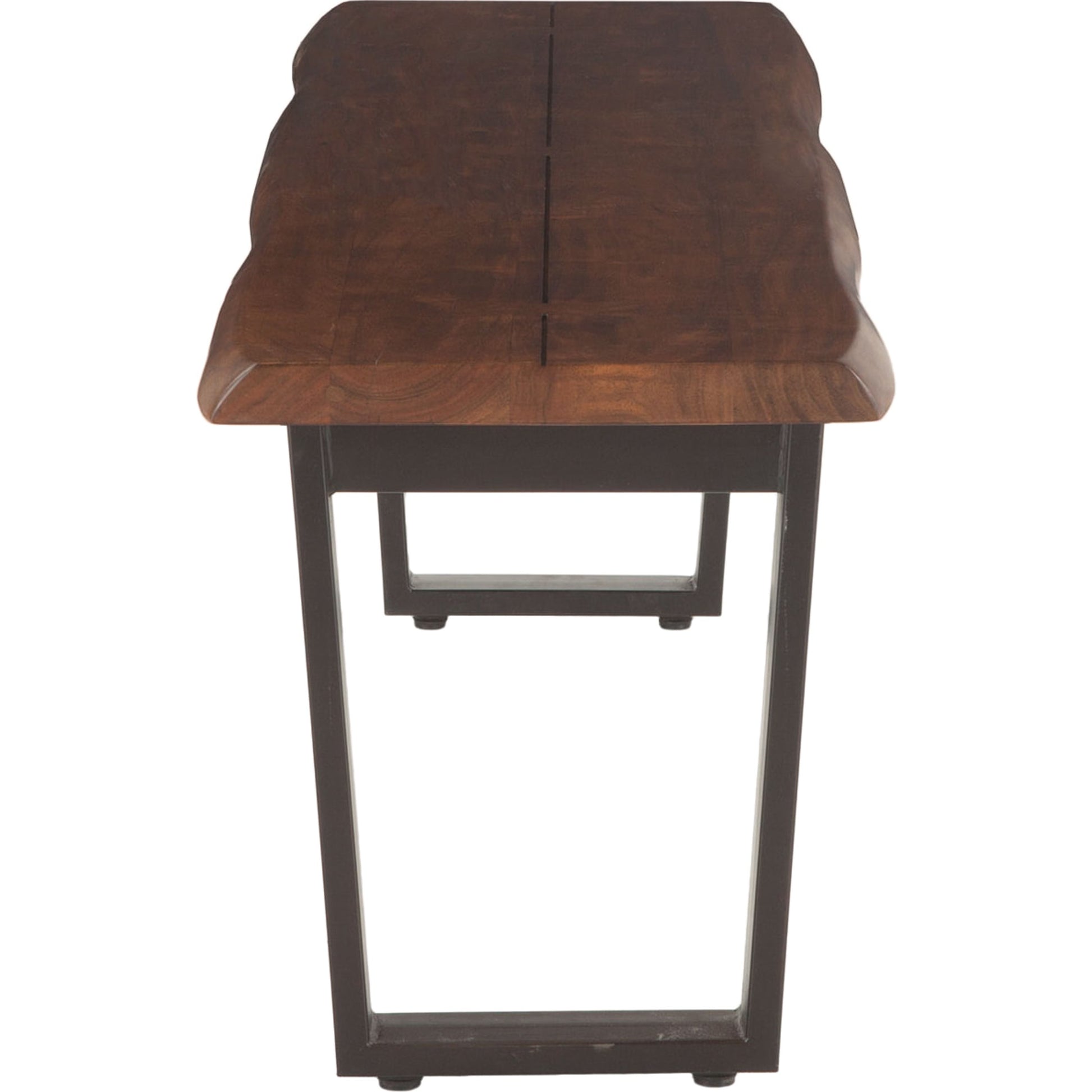 Belfrie Dining Bench by World Interiors in brown and walnut, antique zinc. Made from acacia wood, iron in a modern style.