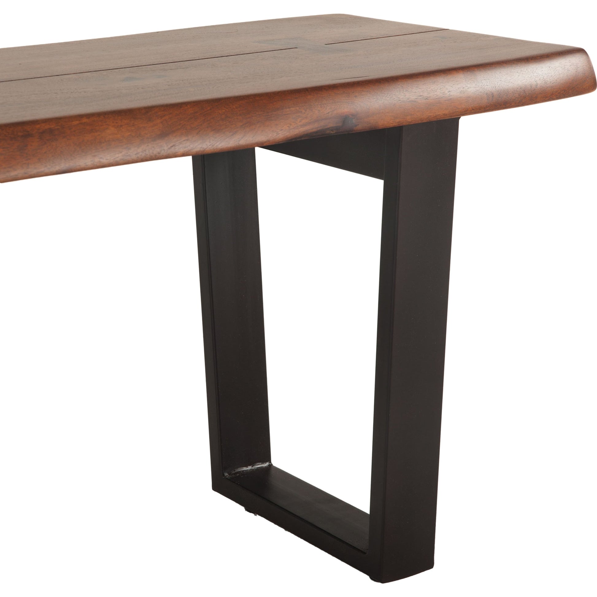 Belfrie Dining Bench by World Interiors in brown and walnut, antique zinc. Made from acacia wood, iron in a modern style.