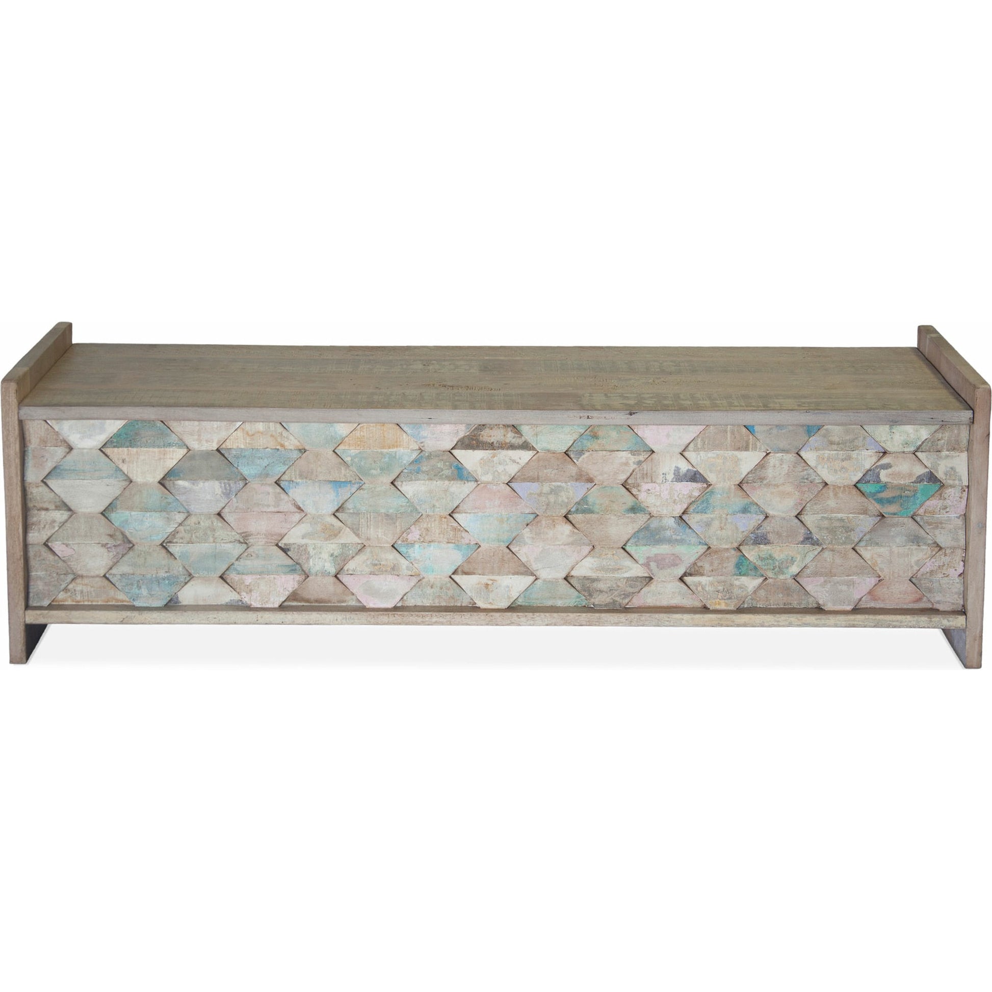 Cordoba Dining Bench with Storage by World Interiors in teal and vintage teal. Made from teak wood, iron in a eclectic & global style.