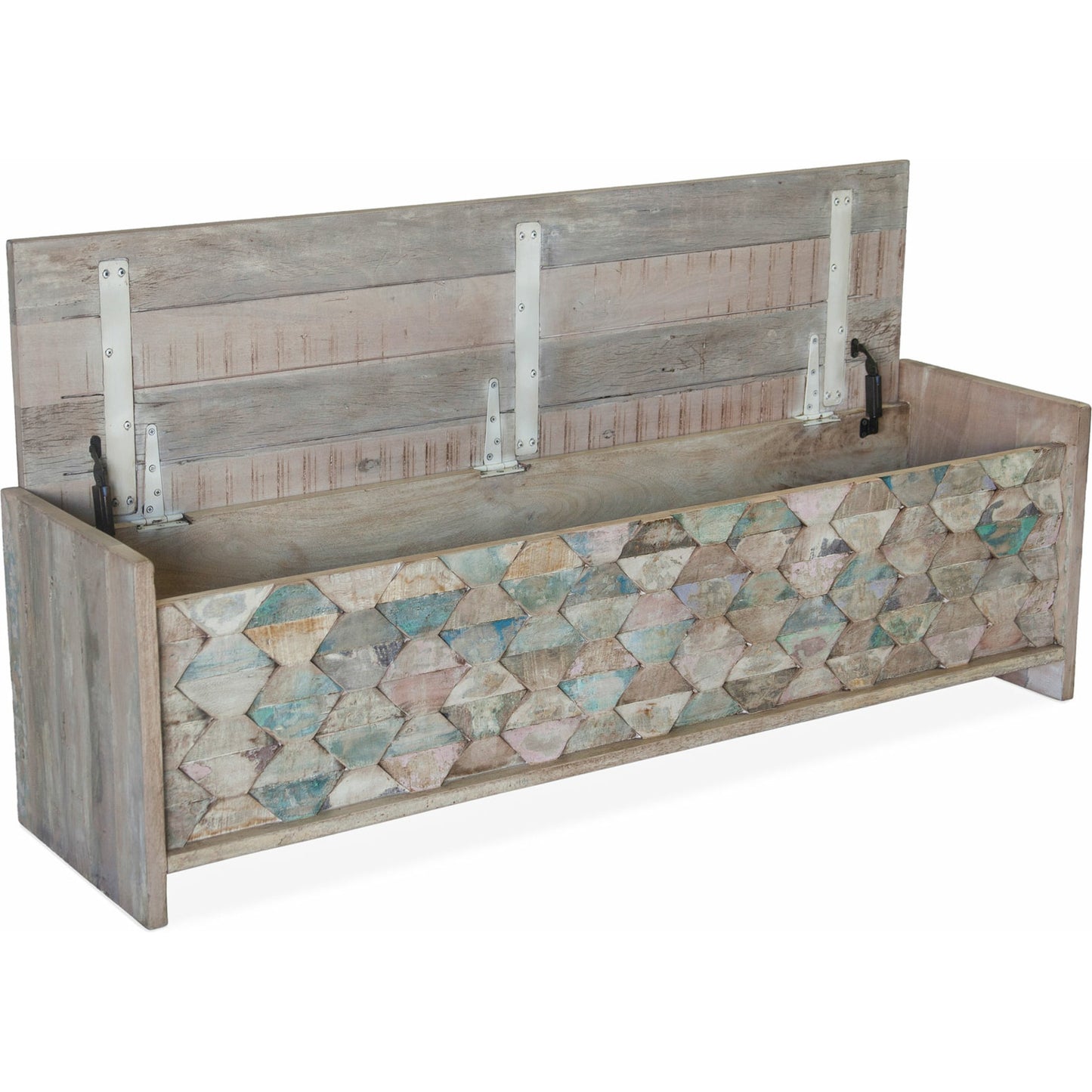 005 SR-876957 | Additional Silo | Cordoba Dining Bench with Storage by World Interiors in teal and vintage teal. Made from teak wood, iron in a eclectic & global style.