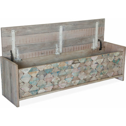 Cordoba Dining Bench with Storage by World Interiors in teal and vintage teal. Made from teak wood, iron in a eclectic & global style.