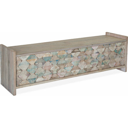 Cordoba Dining Bench with Storage by World Interiors in teal and vintage teal. Made from teak wood, iron in a eclectic & global style.