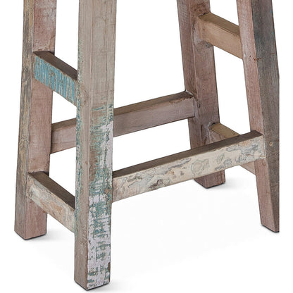 Cordoba Counter Stool by World Interiors in teal and vintage teal. Made from teak wood in a cottage & farmhouse style.