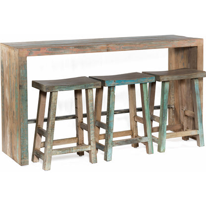 Cordoba Gathering Table and Stools by World Interiors in teal and vintage teal. Made from teak wood in a cottage & farmhouse style.
