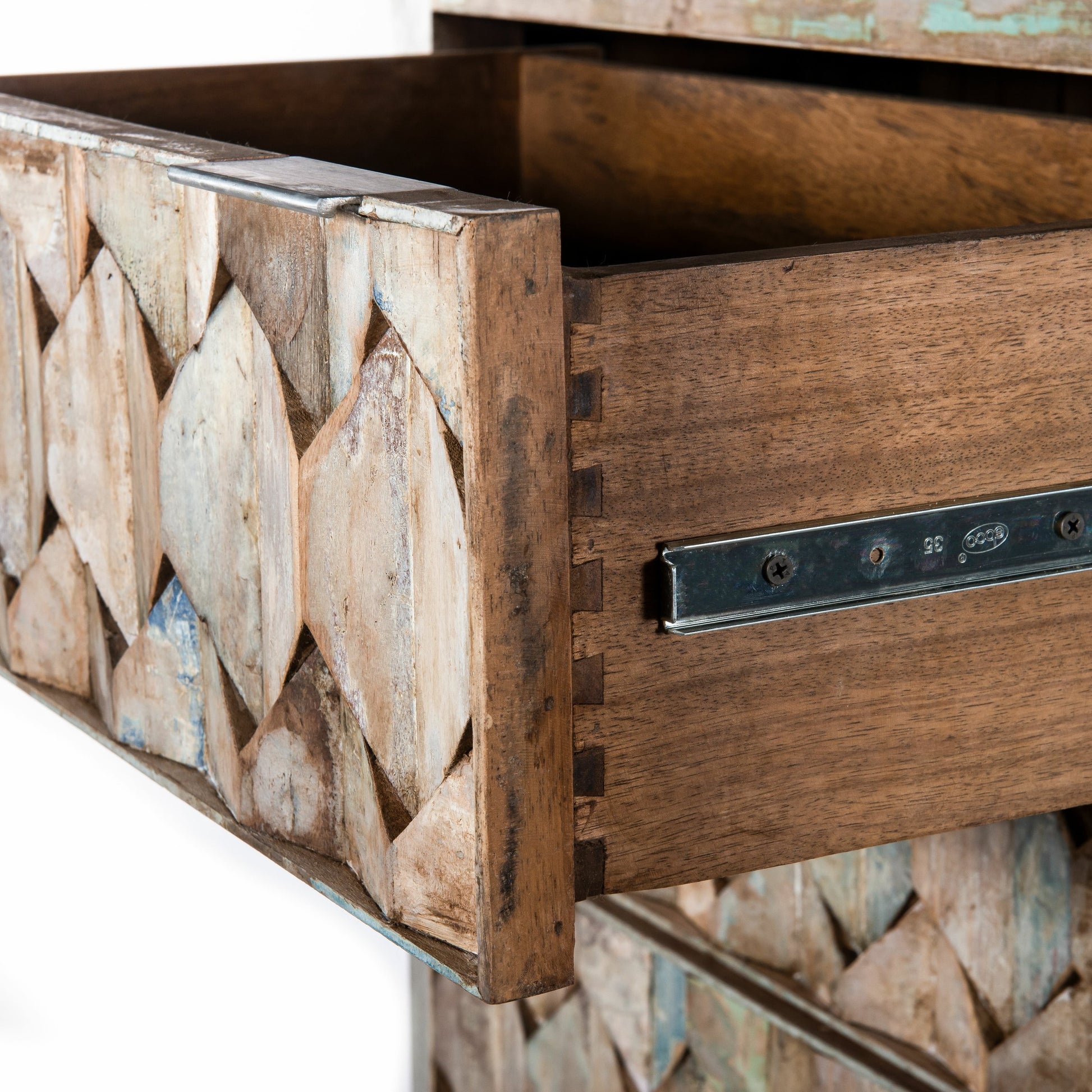 Cordoba Chest by World Interiors in teal and vintage teal, antique nickel. Made from teak wood, iron in a eclectic & global style.