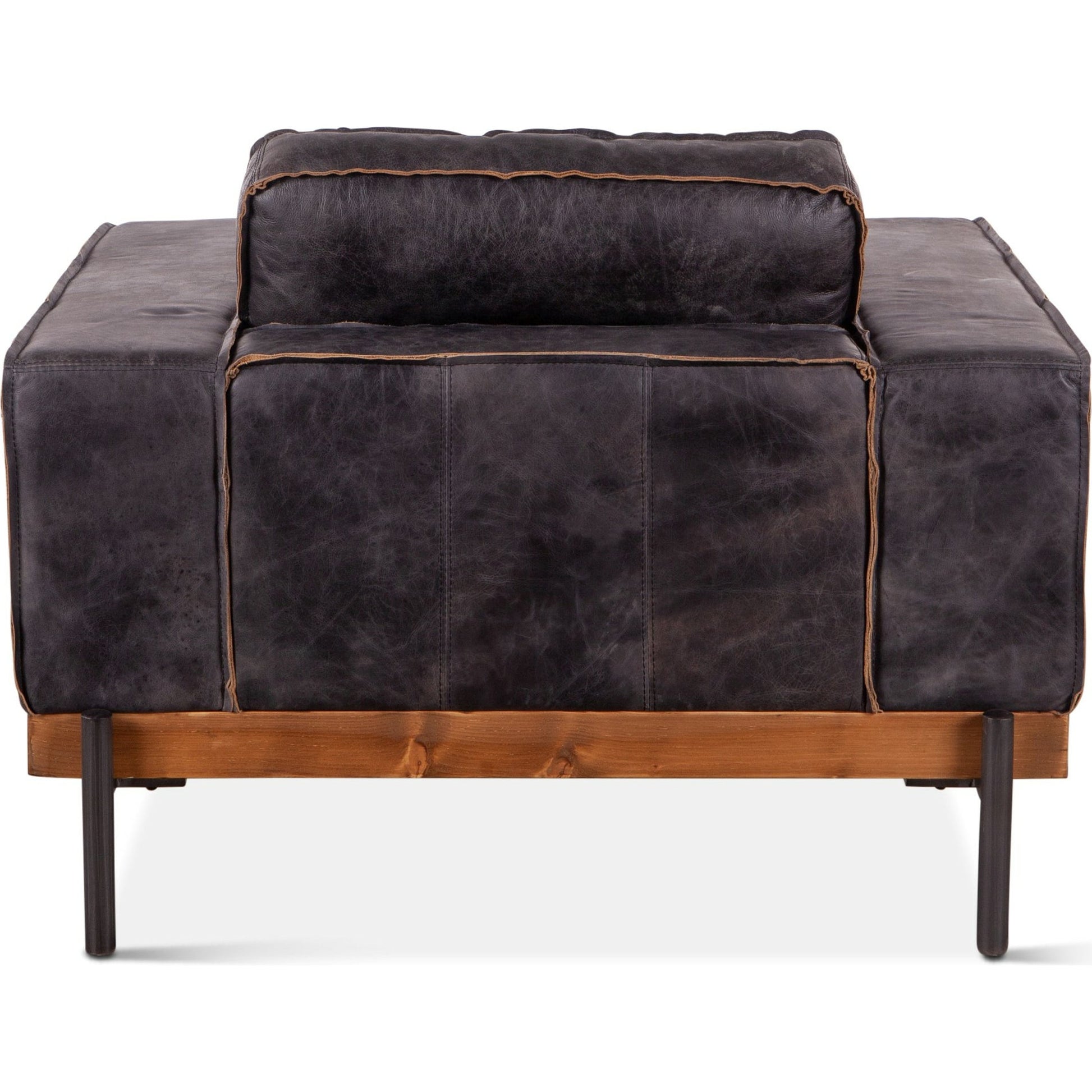 Chiavari Distressed Antique Leather Armchair by World Interiors in black and matte. Made from leather, foam, oak wood, iron in a modern style.