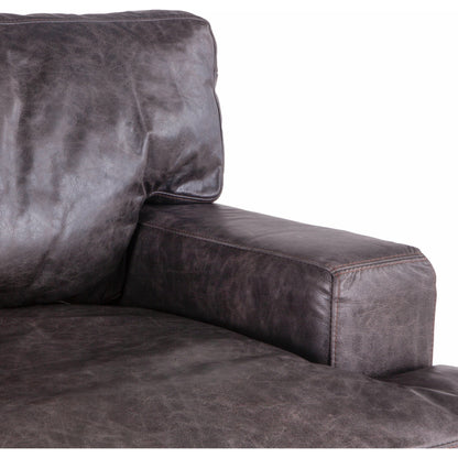 Chiavari Armchair by World Interiors in brown and distressed, antique zinc. Made from leather, iron, oak in a rustic style.