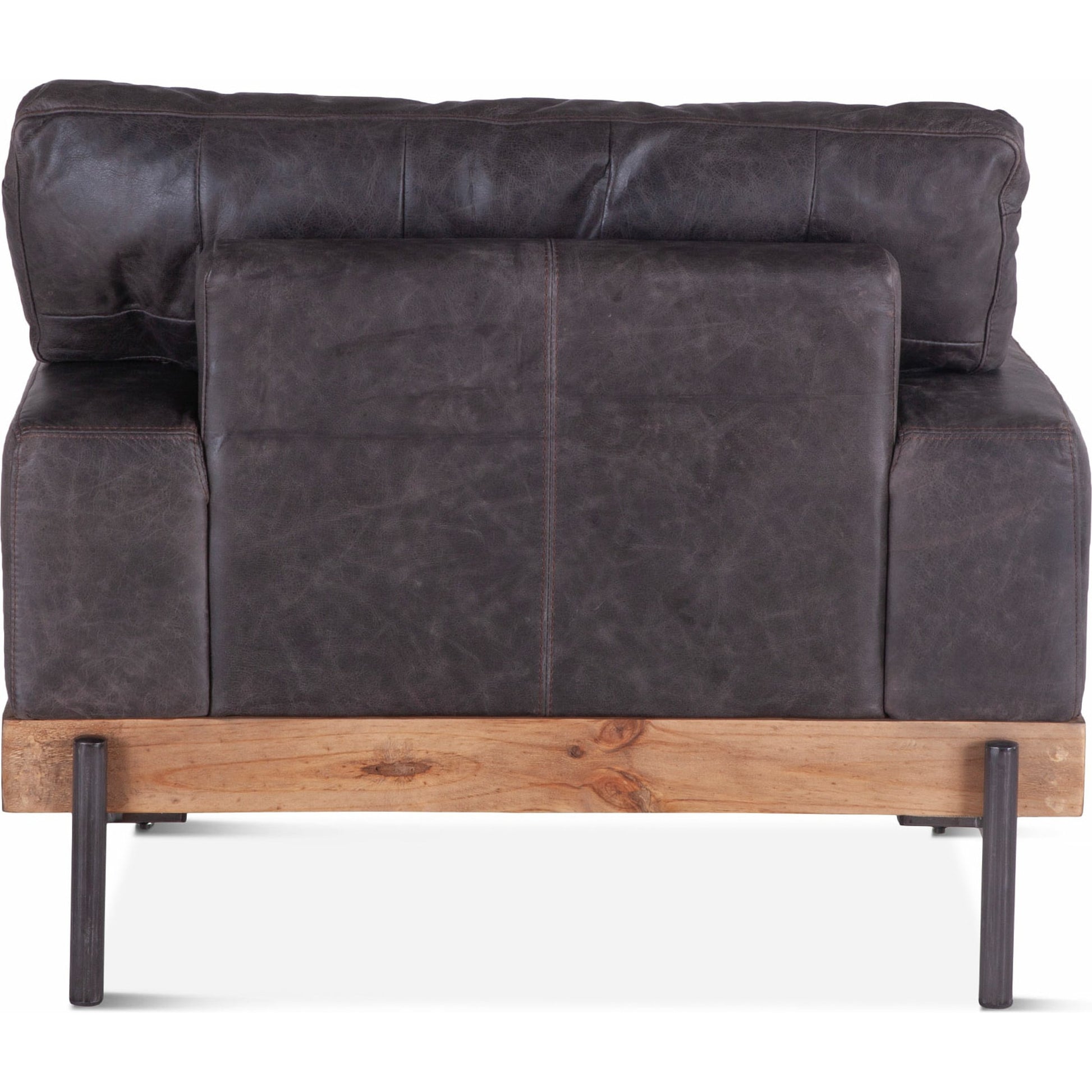 Chiavari Armchair by World Interiors in brown and distressed, antique zinc. Made from leather, iron, oak in a rustic style.