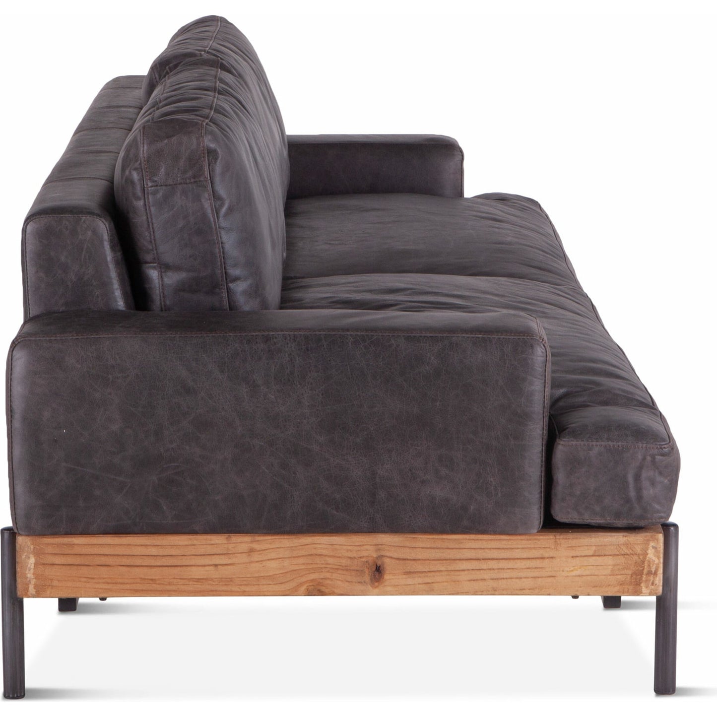 003 SR-876925 | Additional Silo | Chiavari Sofa by World Interiors in brown and distressed, antique zinc. Made from leather, iron, oak wood in a modern style.
