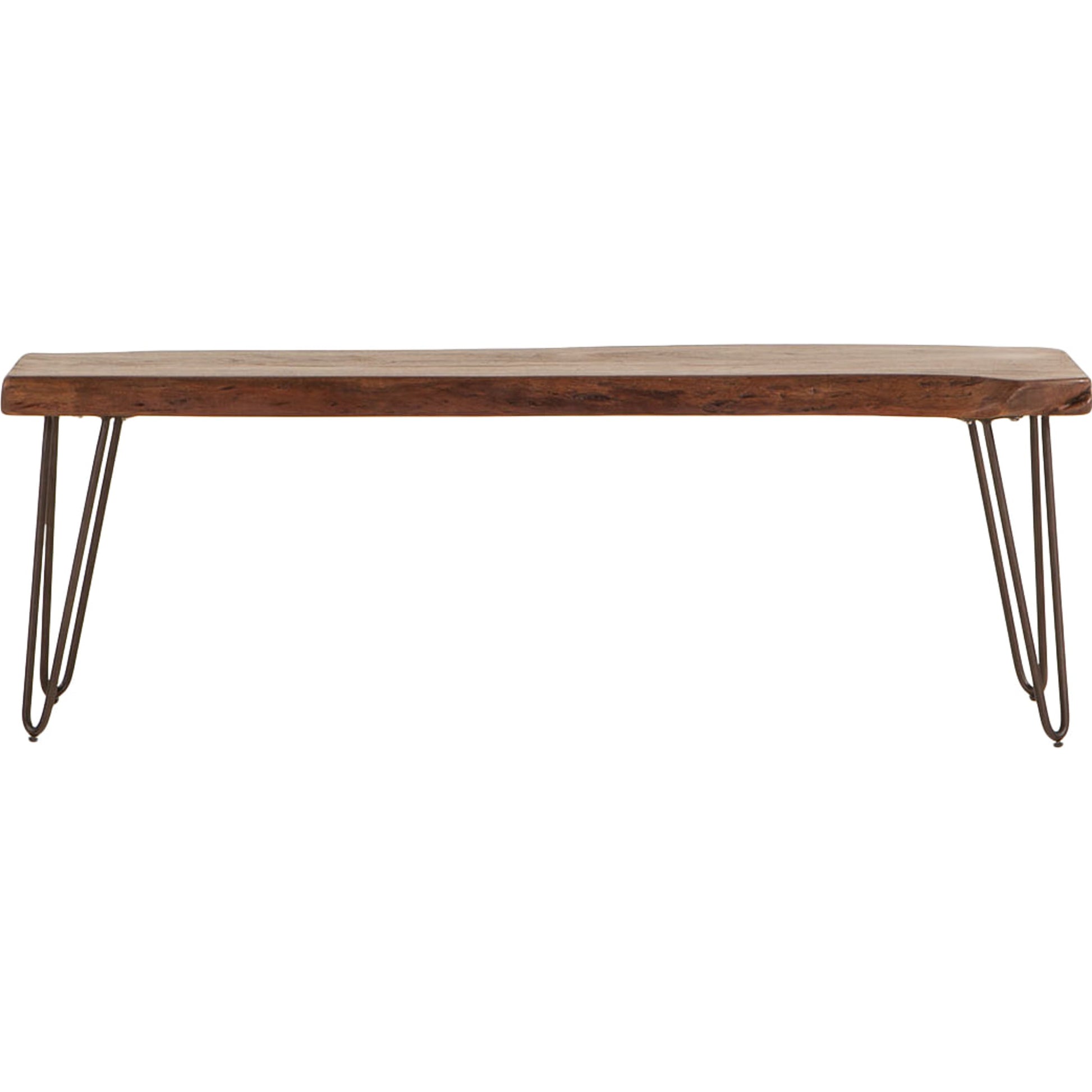 Grandby Dining Bench by World Interiors in brown and walnut, antique zinc. Made from acacia wood, steel in a modern style.