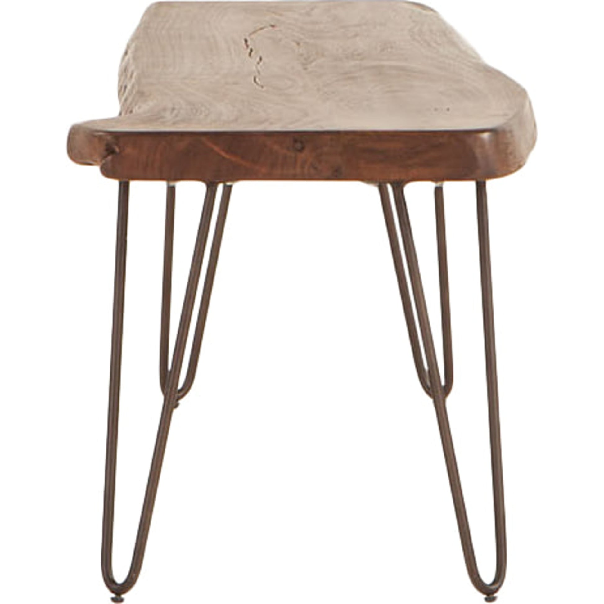 Grandby Dining Bench by World Interiors in brown and walnut, antique zinc. Made from acacia wood, steel in a modern style.