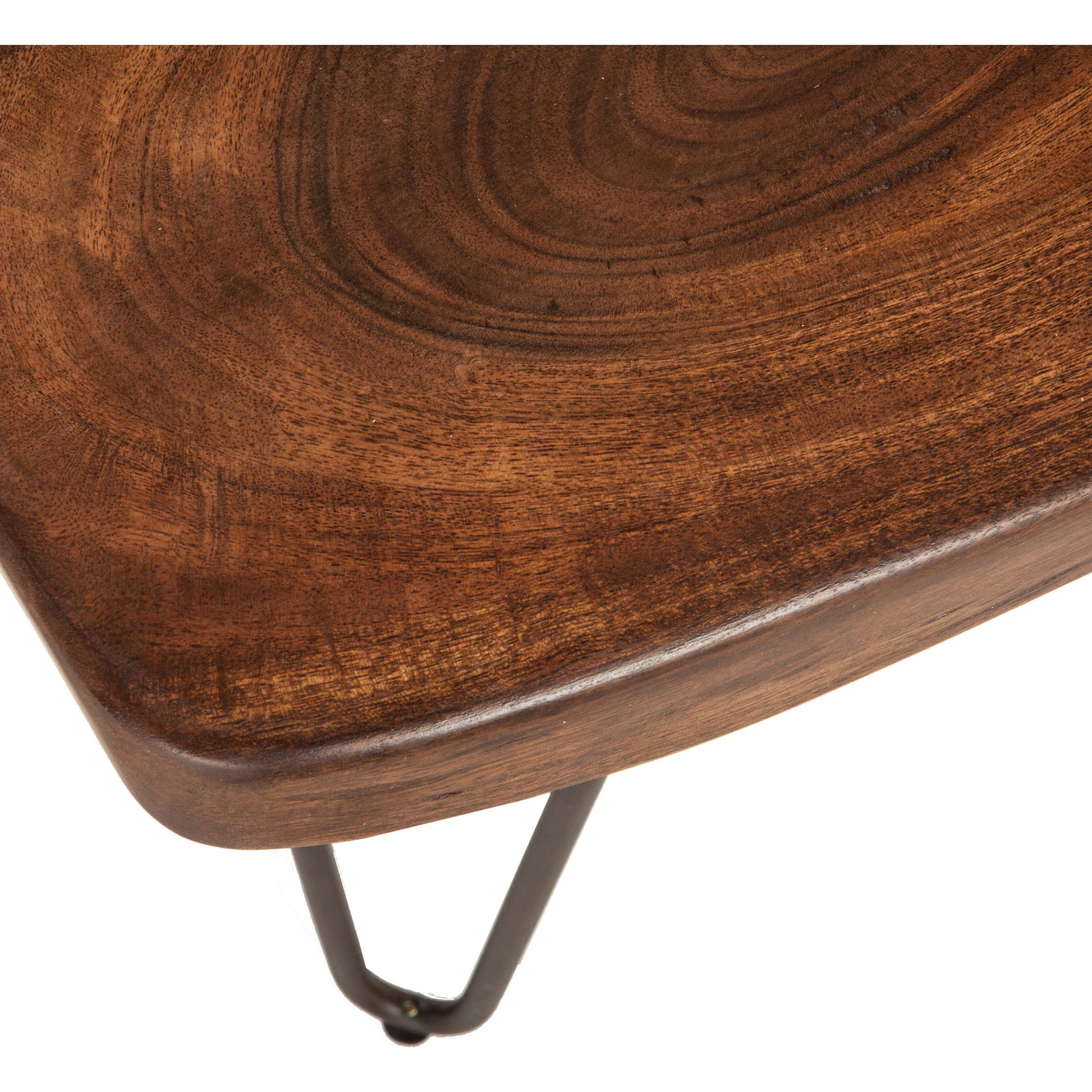 Grandby Dining Bench by World Interiors in brown and walnut, antique zinc. Made from acacia wood, steel in a modern style.