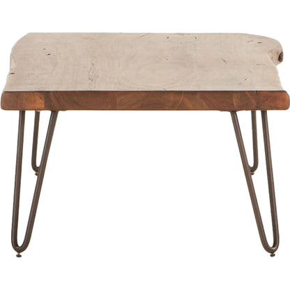 Grandby Coffee Table by World Interiors in brown and walnut, antique zinc. Made from acacia wood, steel in a modern style.